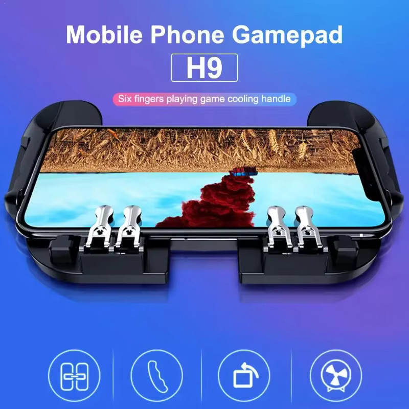 H9 6-Finger Handy Game Trigger Controller mit Kühler und L1R1 Schießtasten für PUBG, Schwarz, kompatibel mit iOS und Android - Bild 6
