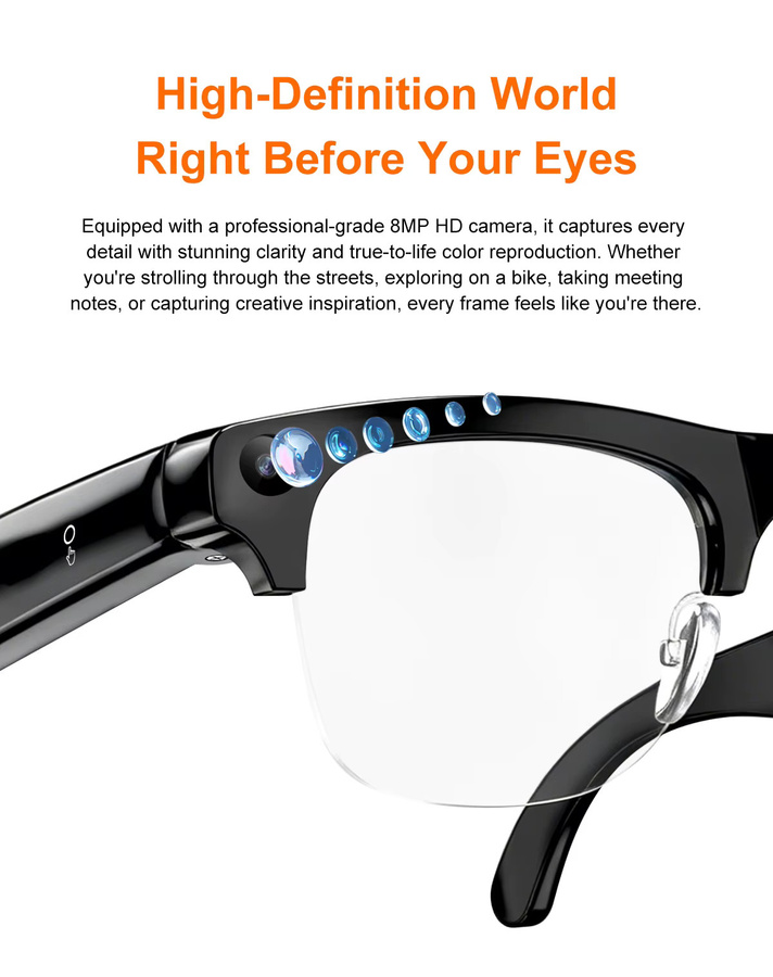 Lenovo Smart AI-Brille mit 8K HD Aufnahmekamera, Bluetooth für Sprachanrufe und Übersetzung, Schwarz - Bild 4