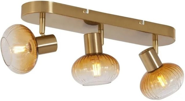 QAZQA Runde Deckenleuchte Teddy in Gold mit 3-flammigem Bernsteinglas - Bild 1