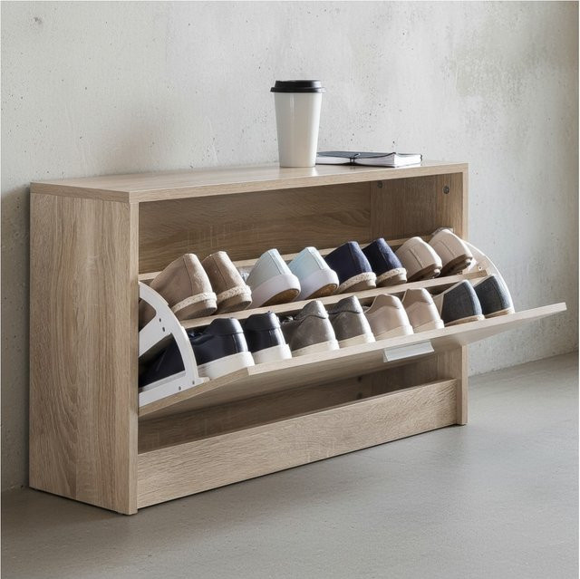 KADIMA DESIGN Schuhkipper aus Holz in Beige mit Ablagefach und Staufach für Flur und Diele, B/T/H: 80 x 24 x 47 cm - Bild 1