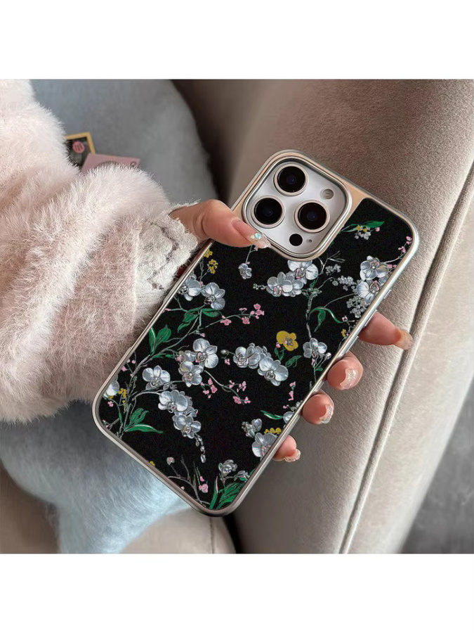 DecoPhone Handyhülle Jade Flower Silver Edge Frosted Anti-Sturz für iPhone 11 bis 17 Pro Max in Schwarz und Silber - Bild 6