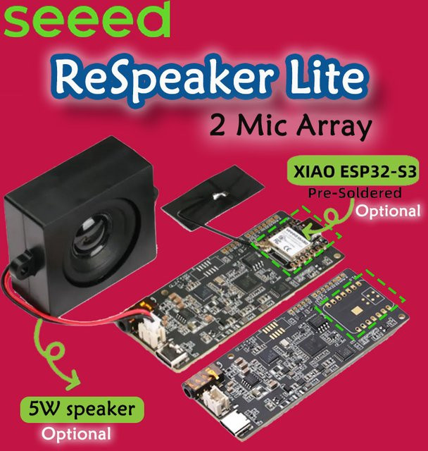 ReSpeaker Lite 2 Mikrofon-Array mit XIAO ESP32S3, Mono-Gehäuselautsprecher 4R 5W und Acrylgehäuse in Schwarz oder Transparent für ESPHome Assistant - Bild 1