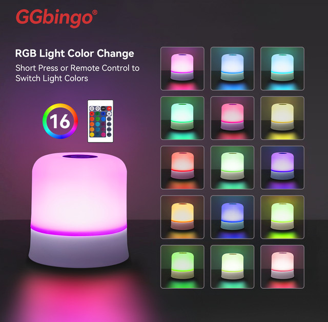 GGbingo Touch Nachtlicht, wiederaufladbare RGB Tischlampe mit Fernbedienung und Dimmfunktion, Multicolor und Weiß, ideal für Schlafzimmer und Wohnzimmer - Bild 1