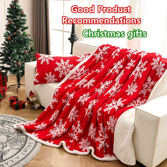 KDJEIKZ Fleece Decke mit Schneeflocken-Design in Rot, doppelschichtig und warm für Sofa und Bett, B/T: 150 x 100 cm - Bild 1
