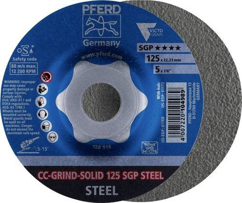 PFERD CC-GRIND SOLID Schleifscheibe SGP STEEL für Stahl, Blau, Durchmesser: 125 mm, Breite: 22,23 mm - Bild 1