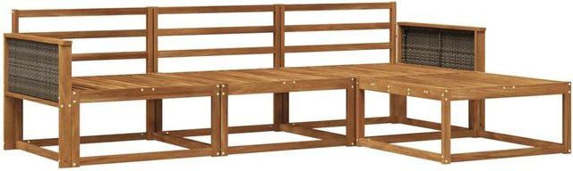 vidaXL Outdoor-Sofagarnitur aus Massivholz Akazie in Braun, 4-teiliges L-Shape Set mit Latten-Design - Bild 1