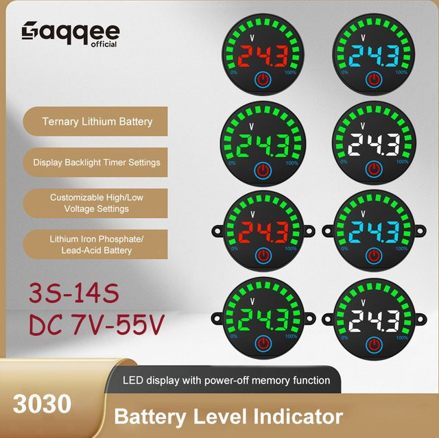 Gaqqee Universal Batterie Lade Anzeige für Säure und Lithium Batterien 7V-55V 3S-14S in Rot und Schwarz - Bild 1