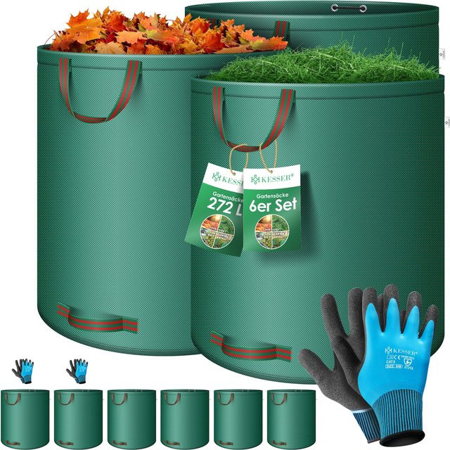 KESSER Gartensack Set in Grün mit Handschuhen, selbststehend und faltbar für Gartenabfälle und Grünschnitt - Bild 1