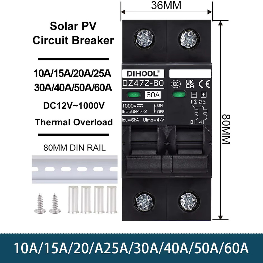 SUMRET Solar DC Leistungsschalter MCB Überlastschutz und Trennschalter in Schwarz - Bild 2