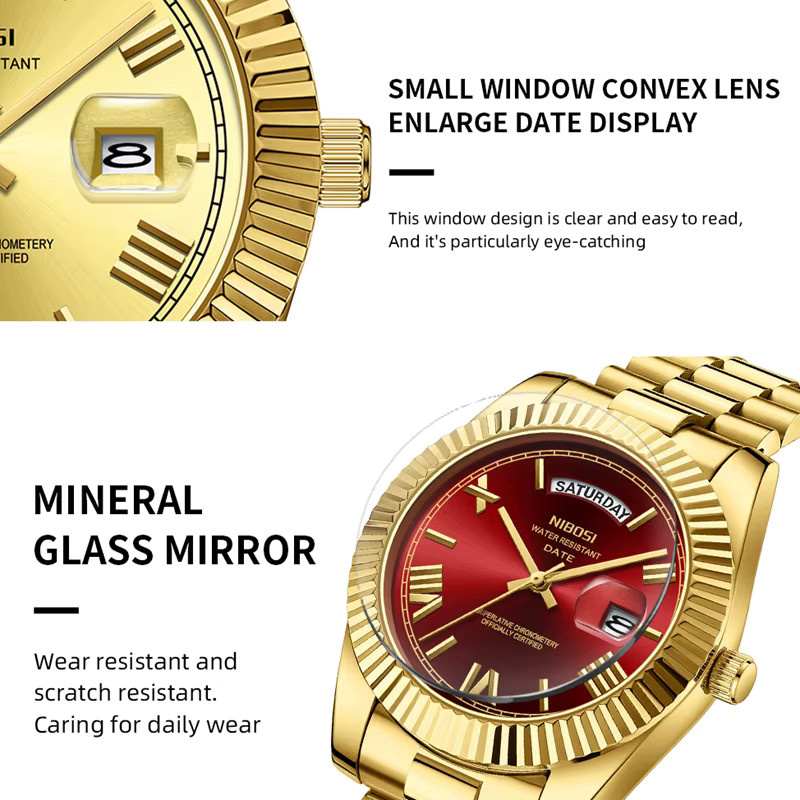 NIBOSI Armbanduhr Edelstahl, Gold, Quarz, Herren - Bild 2
