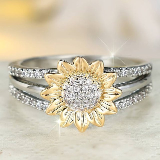 Huitan Damenring, Sonnenblumenförmig, Bicolor, Zirkonia - Bild 1