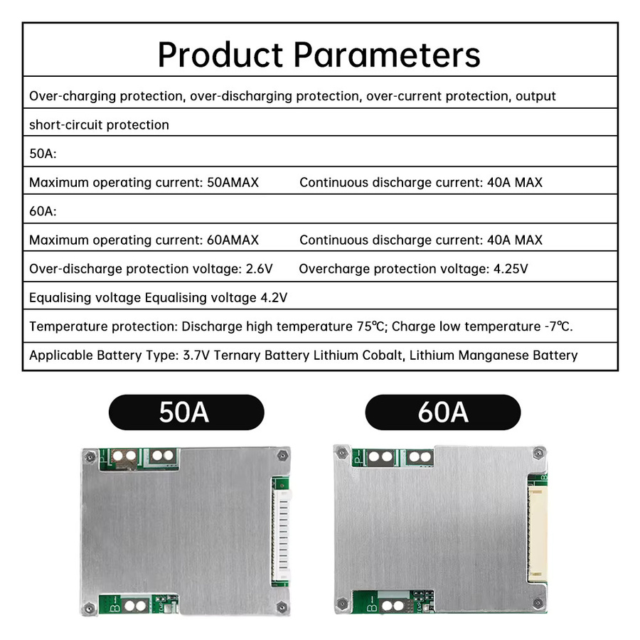 BMS Lithium Batterie Schutzmodul für 10S 36V oder 13S 48V mit Gleichem Port oder Split Port in Silber - Bild 3