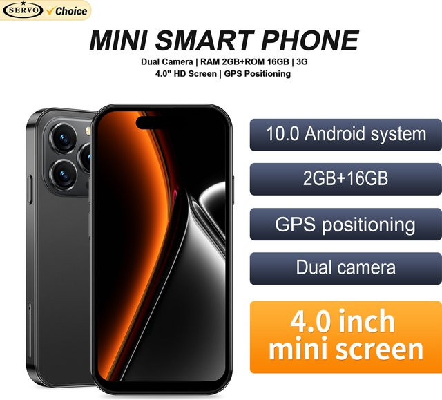 SERVO 3G WCDMA Mini-Smartphone mit Android 10.0, 4,0 Zoll Display, 2GB RAM, 16GB Speicher, WLAN-Hotspot und Gesichtserkennung in Pink oder Black - Bild 1
