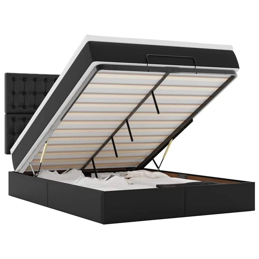 vidaXL Ottoman-Bett mit Matratze, LED-Unterbettbeleuchtung und USB-Ladeport, Schwarz, B/T: 140 x 190 cm - Bild 2