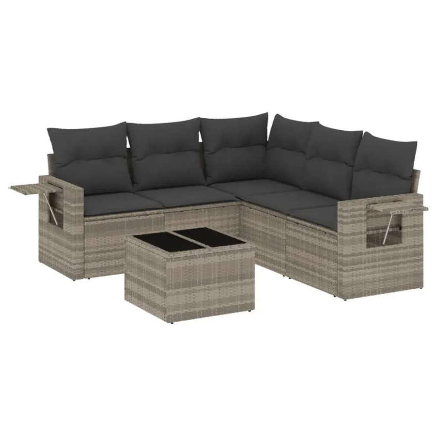 vidaXL 6-tlg Garten-Sofagarnitur in L-Form aus Polyrattan mit Kissen und Couchtisch, Hellgrau - Bild 2