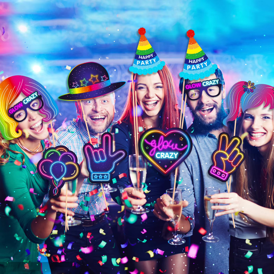 Glow Crazy Party Photo Booth Requisiten, Bunte Graffiti, DIY Foto Prop Dekor - Bild 6