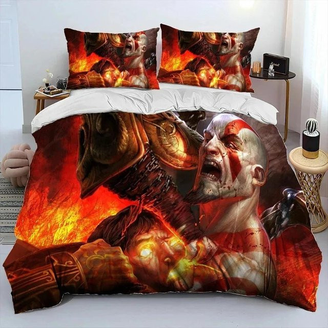 God Of War Kratos Bettwäsche Set aus Mikrofaser mit Bettbezug und Kissenbezug, Mehrfarbig, Breite: 70 cm, Länge: 133 cm - Bild 1