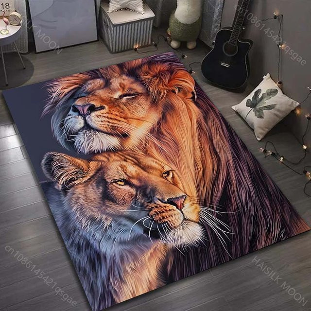 UQIDEHOME Teppich mit Zwei verliebte Löwen Muster in Multicolour, B/T: 80 x 50 cm - Bild 1