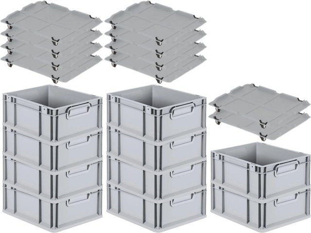 PROREGAL SuperSparSet 10x Eurobox NextGen Grip mit Auflagedeckel und 4 schwarzen Schiebeschnappverschlüssen, Grau, H x B x T: 17 x 30 x 40 cm - Bild 1
