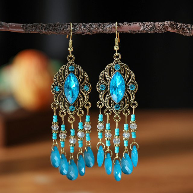 Euroufuya Ohrringe, Wasser Tropfen Quaste, Antike Gold Farbe, Damen - Bild 1
