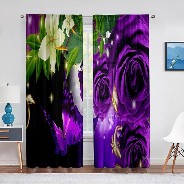 Transparenter Tüll-Fenstervorhang mit rotem Rosenmuster von Super Six, Farbe Rot, Breite: 100 cm, Höhe: 250 cm - Bild 1