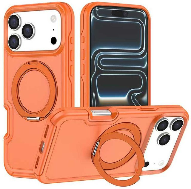 Apple Magnethülle mit Rüstungs-Magnetständer für iPhone 17, Air 16, 15, 14 Pro Max und 13 Plus in Orange - Bild 1