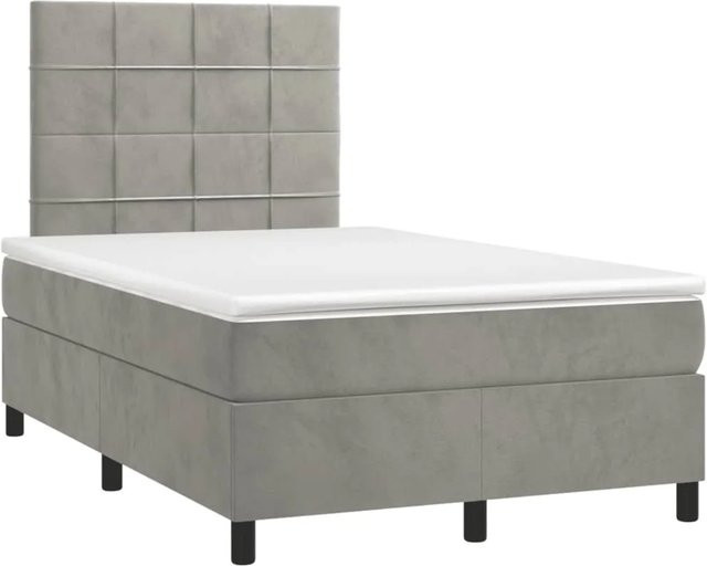 vidaXL Boxspringbett mit Matratze in Hellgrau, Hybrid-Bett mit LED-Unterbettbeleuchtung und USB-Ladeport, Samt, B/T: 120 x 200 cm - Bild 1