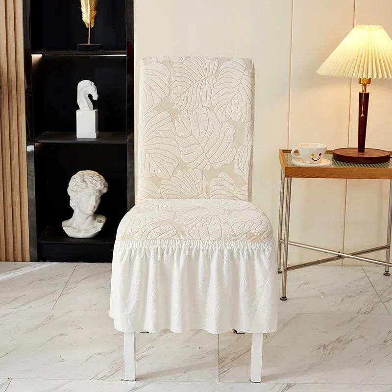 Blätter Jacquard Esszimmerstuhlbezug mit Schößchen aus elastischem Polyester für dein Zuhause oder besondere Anlässe - Bild 1