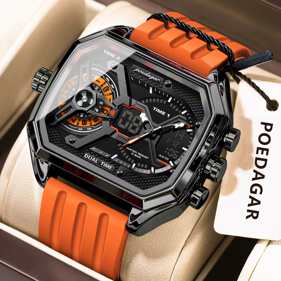 POEDAGAR Armbanduhr, Quarz, Silikon, Schwarz, Herren - Bild 2