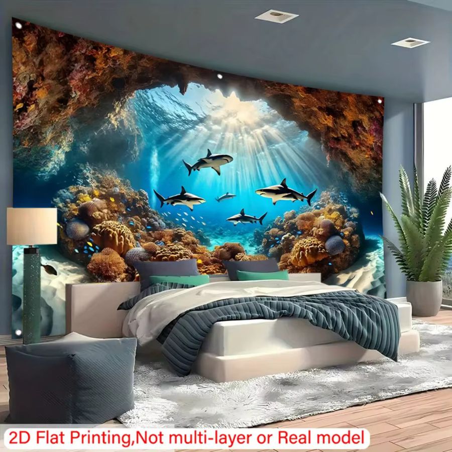 VIKAMA Wandbehang mit Hai-Motiv als 2D-Wandteppich - Bild 2