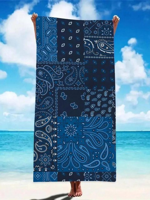 Blaues Bohemian Patchwork Strandtuch von JMG Household Supplies, schnelltrocknend und atmungsaktiv, B/L: 80 x 160 cm - Bild 1