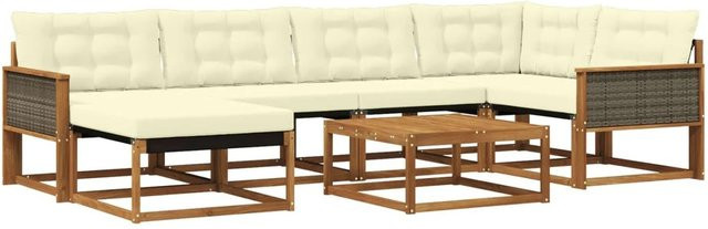 vidaXL Outdoor-Sofagarnitur 7-teilig aus Massivholz Akazie in Natur und Creme mit Textilene-Bezug und wetterfesten Kissen - Bild 1