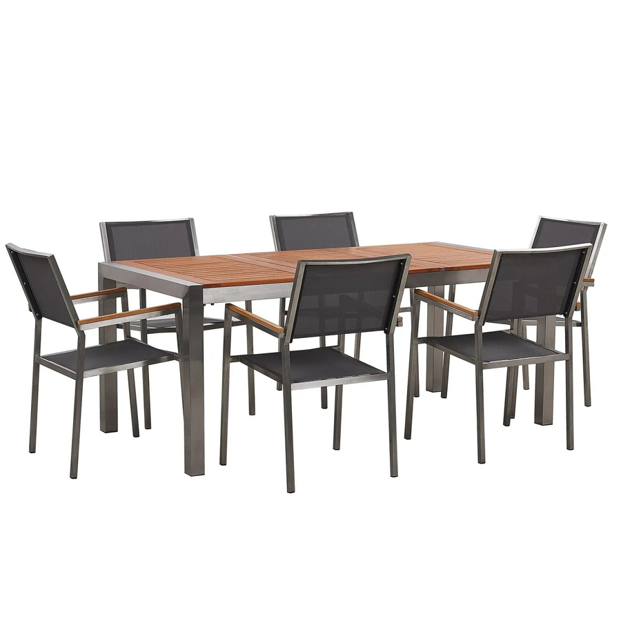 Beliani Gartentisch Set GROSSETO in Grau und Silber mit Holzoptik, B/T/H: 180 x 90 x 87 cm - Bild 2