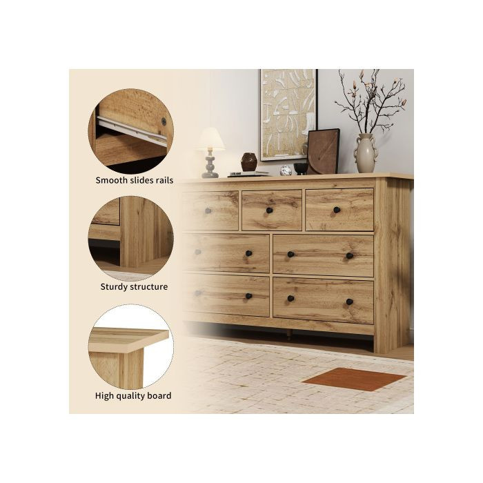 MUVOE Kaffeebar aus massivem Holz in Braun mit 7 Schubladen im minimalistischen Stil - Bild 2