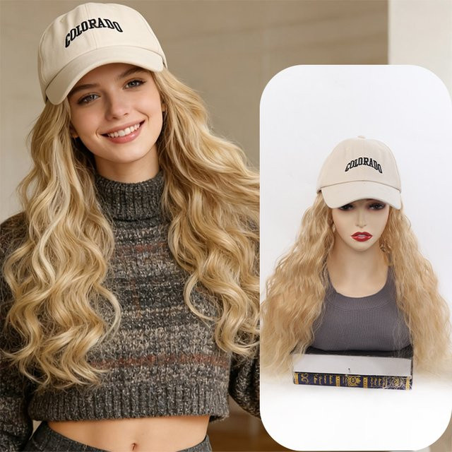 LUPU Baseballkappen-Perücke, Wasserwellen-Locken Bob, Damen - Bild 1
