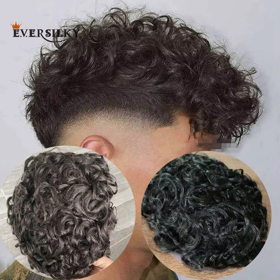 Eversilky Herren-Toupet, lockiges Echthaar, schwarz/braun - Bild 2