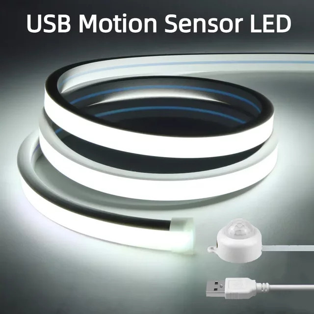 Gyarfas COB Neon LED Streifen mit PIR Bewegungssensor und USB 5V Anschluss, Kaltweiß, Länge: 1 m - Bild 1