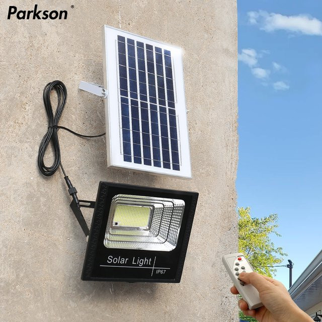 PARKSON LED Solar Flutlicht mit Fernbedienung, Schwarzer Solar Reflektor Strahler für Garten und Straße - Bild 1