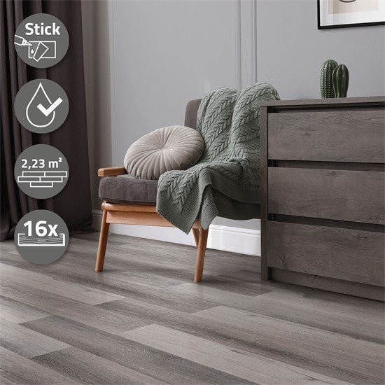 ML-Design Deluxe PVC Klebevinylboden Kiefer Grau in Holzoptik, 2,23 m² - Bild 1