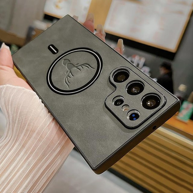 Magnetische Lederhülle für Samsung Galaxy S26 S25 S24 S23 S22 S21 FE Ultra Plus Note in Grau mit MagSafe Kompatibilität und Vintage Design - Bild 1