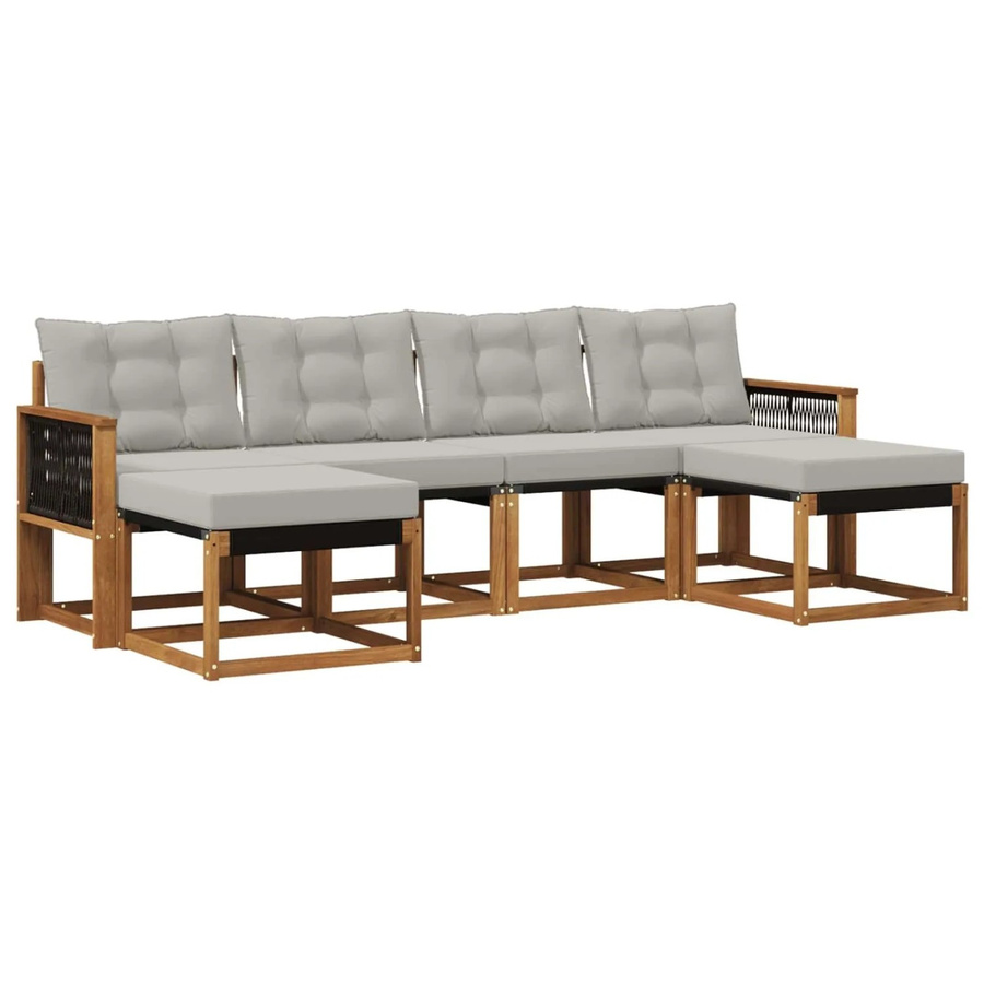 vidaXL Outdoor-Sofagarnitur aus massivem Akazienholz mit Textilene und Kissen, 6-teilig, Natur und Hellgrau - Bild 2