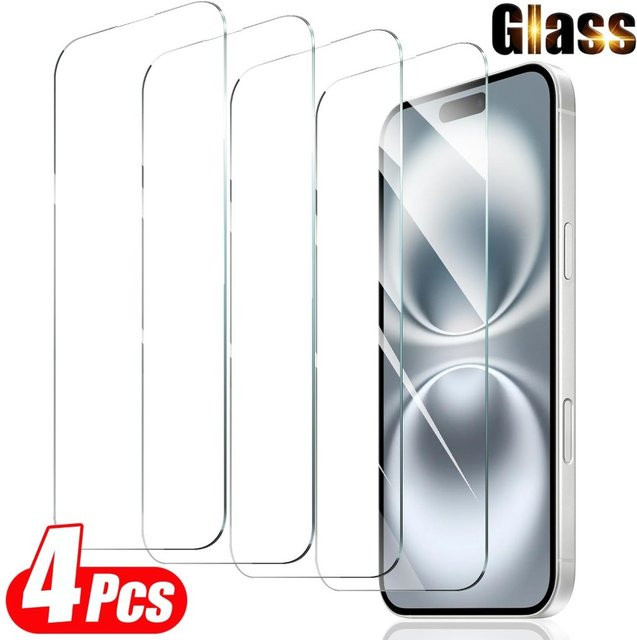 4er-Set Apple iPhone Displayschutz aus gehärtetem Glas, ultraklar und anti-kratz, Farbe: transparent - Bild 1