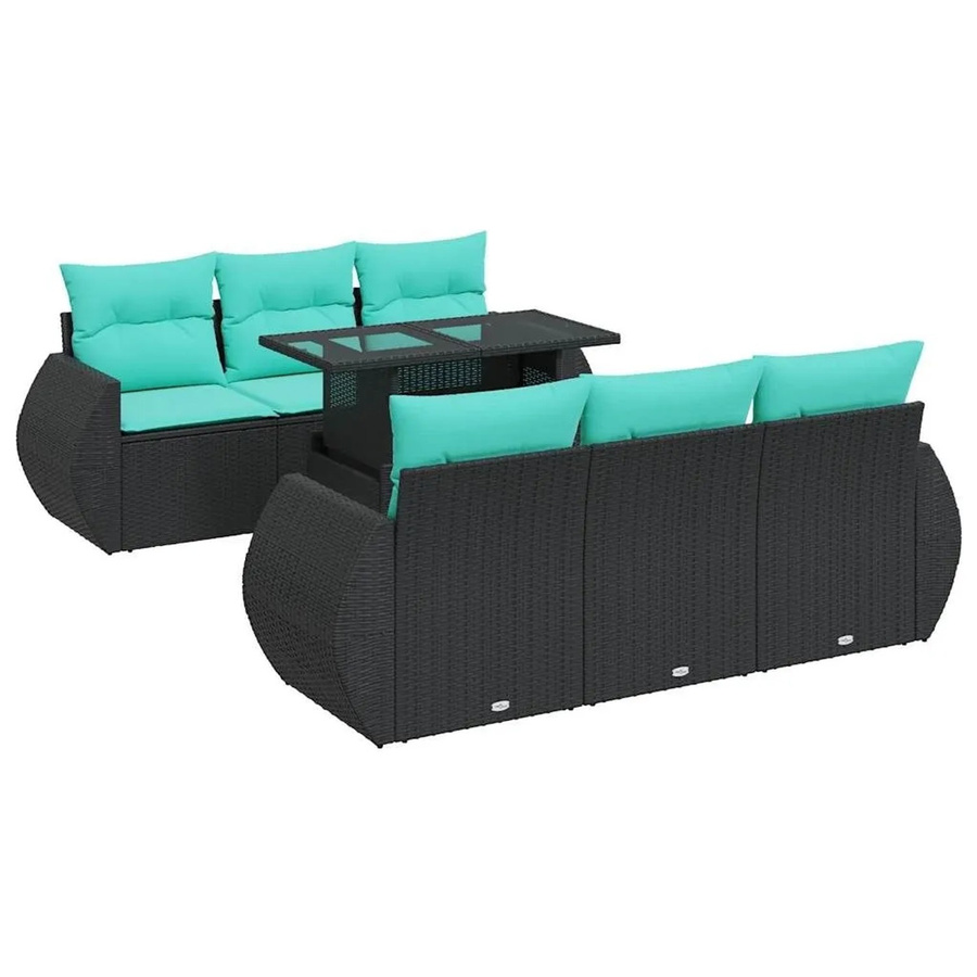 vidaXL 7-teilige Garten-Sofagarnitur aus Poly-Rattan mit Kissen in Schwarz - Bild 2