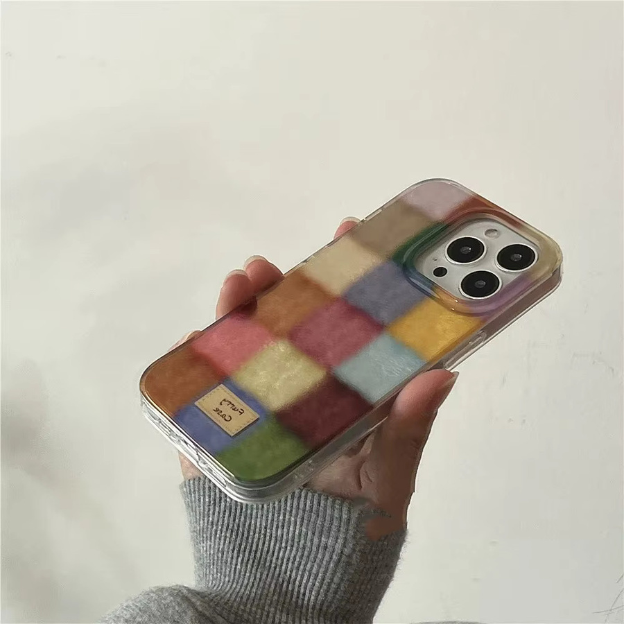 Samsung Handyhülle mit Dopamin-Farbblock-Design und Plaid-Muster für Galaxy S25 S24 S23 S22 S21 FE Ultra Plus in Multicolour - Bild 2