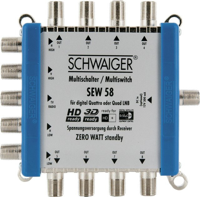 Schwaiger SEW58 SAT Multischalter 5 Eingänge und 8 Teilnehmer in Silber - Bild 1