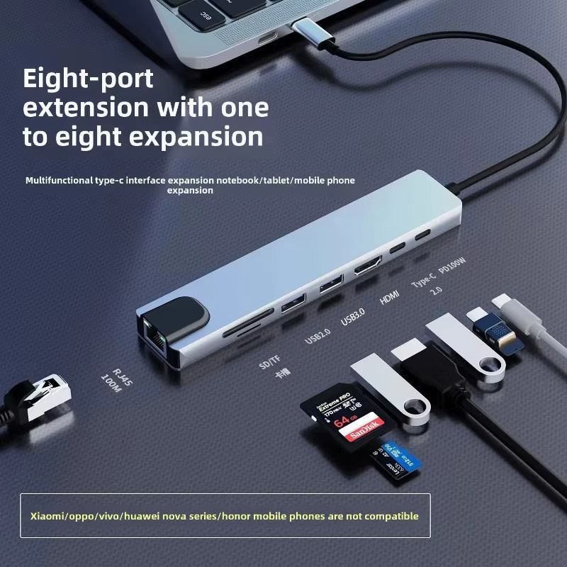 8 in 1 USB C Hub Docking Station mit 4K HDMI, RJ45 Ethernet, SD und TF Kartenleser sowie PD Ladefunktion für MacBook Air M1 und iPad Pro - Bild 3