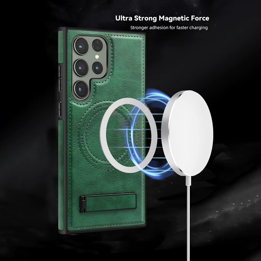 LICOERS Leder Hülle mit Standhalterung und MagSafe für Samsung Galaxy S26 Ultra, S26 Plus und S26 in Blau oder Grün - Bild 2