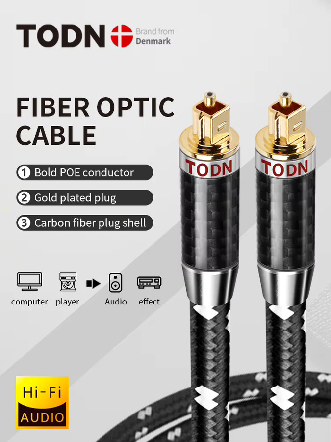 TODN Digitales Optisches Audiokabel Toslink SPDIF Glasfaserkabel in Schwarz für HiFi 5.1 7.1 Verstärker Blu-ray-Player und Soundbar - Bild 1