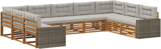 vidaXL Outdoor-Sofagarnitur in U-Form aus Akazienholz mit Kissen, Hellgrau - Bild 1
