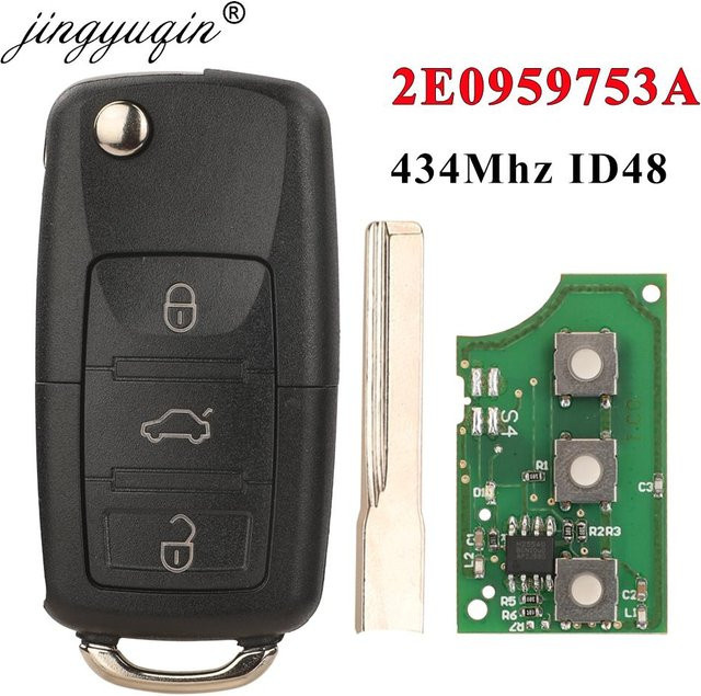 Jingyuqin Auto Schlüssel für Volkswagen Crafter 2006-2016 Flip Remote 3 Tasten 433 MHz Schwarz - Bild 1
